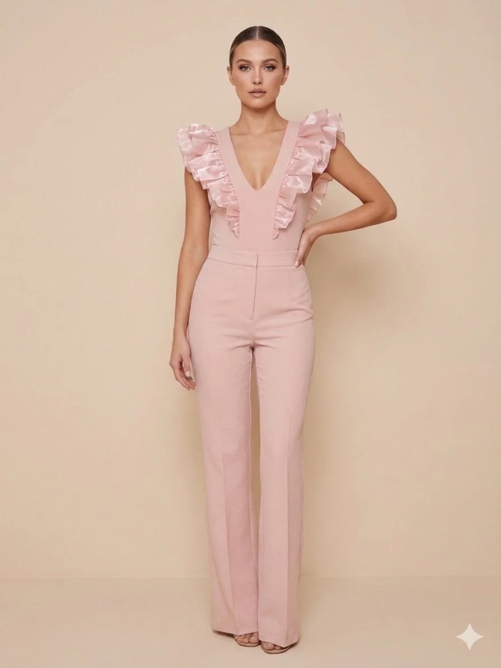 Intimately Free People Pink Ruffle V-Neck Bodysuit NWT Size L - Picture 1 of 5